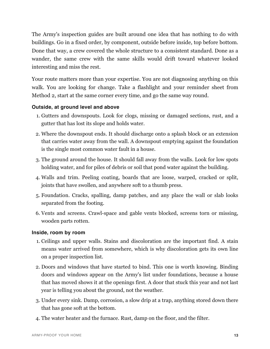 The inspection walk — the full checklist page